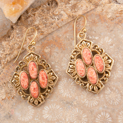 Sanibel Orange Coral Golden Drop Earrings
