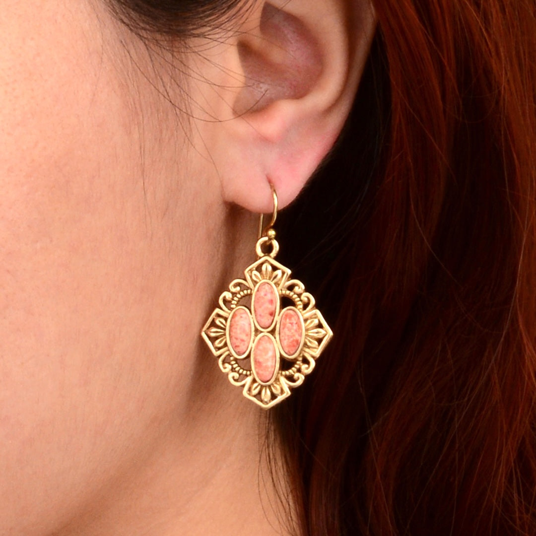 Sanibel Orange Coral Golden Drop Earrings
