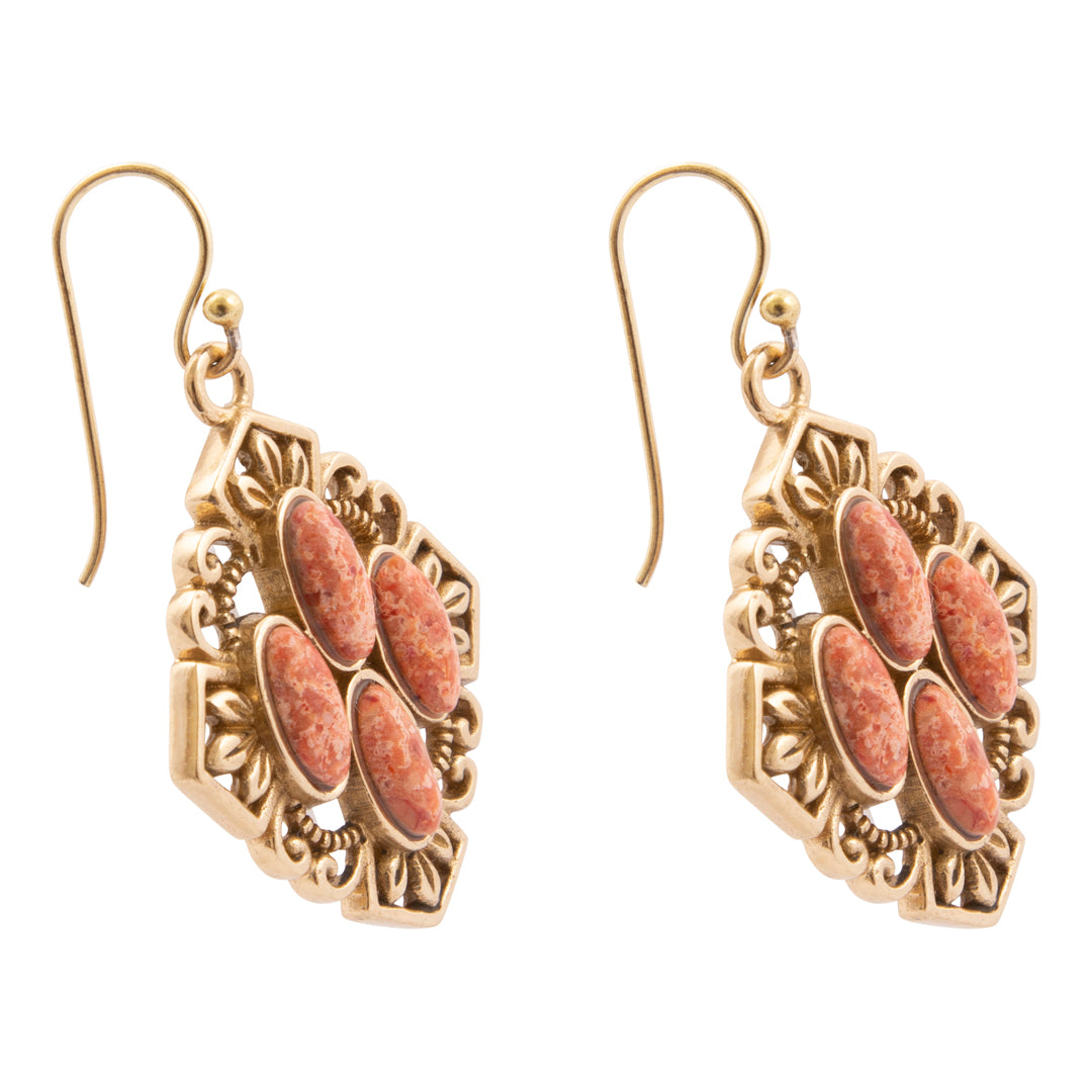 Sanibel Orange Coral Golden Drop Earrings