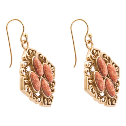 Sanibel Orange Coral Golden Drop Earrings