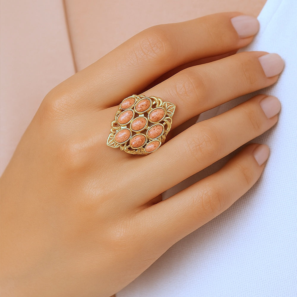 Sanibel Orange Coral Golden Drop Ring