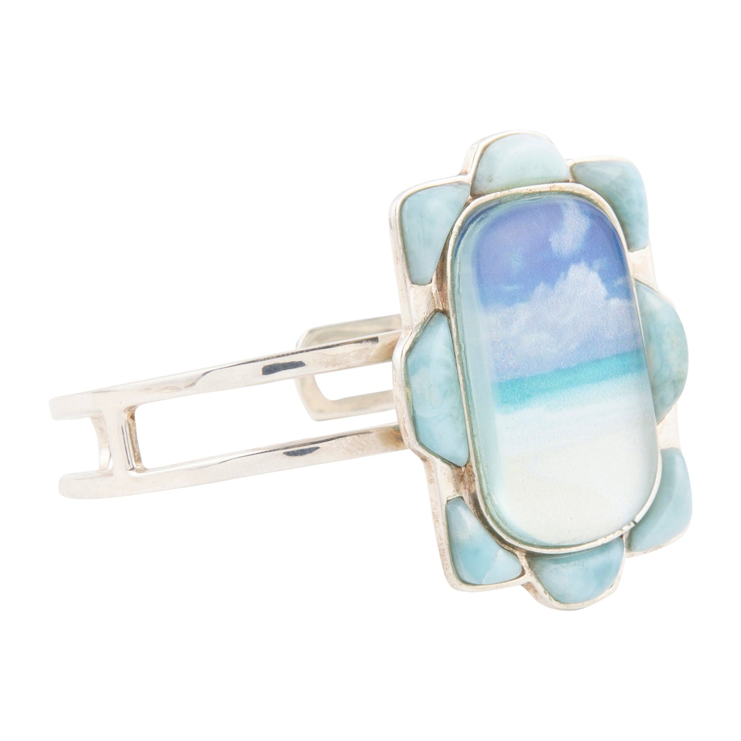 Blue stone hair clip on a white background