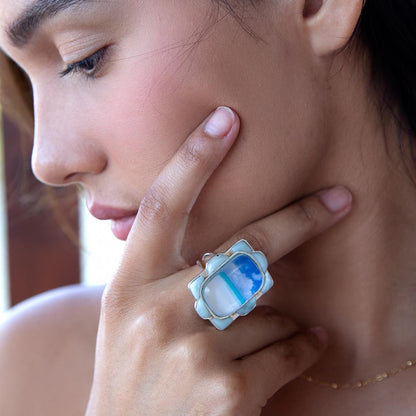 Scenic Beach Blue Larimar and Silver Ring