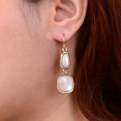 Pink Mother of Pearl Double Drop Golden Earrings