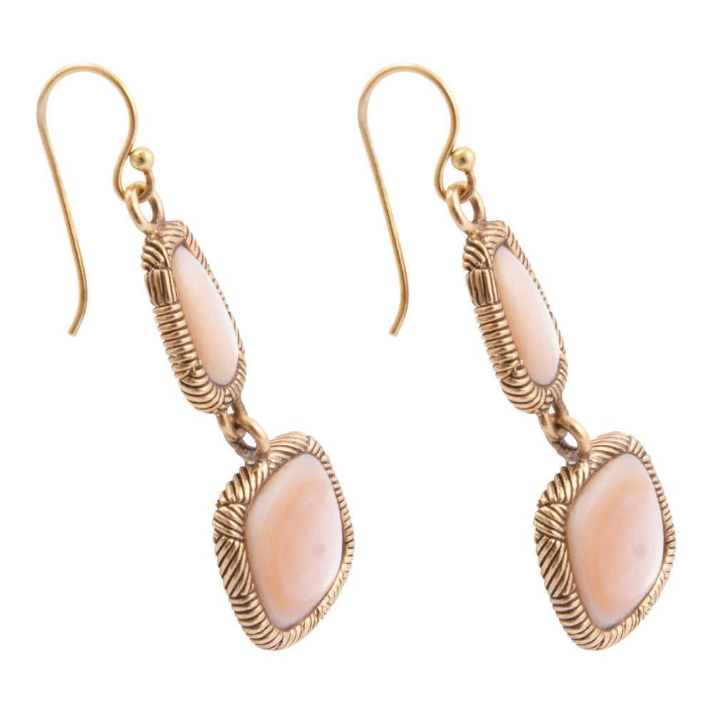 Pink Mother of Pearl Double Drop Golden Earrings