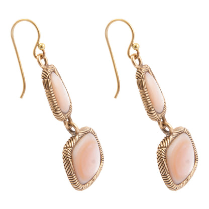 Pink Mother of Pearl Double Drop Golden Earrings