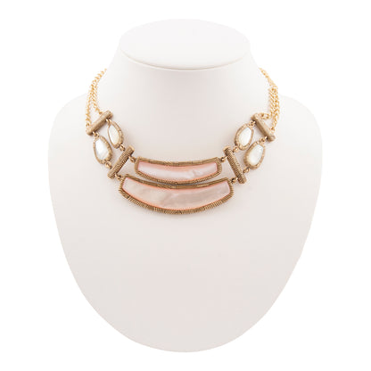 Pink Mother of Pearl Double Stack Golden Statement Necklace
