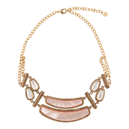 Pink Mother of Pearl Double Stack Golden Statement Necklace