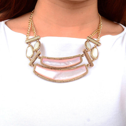 Pink Mother of Pearl Double Stack Golden Statement Necklace