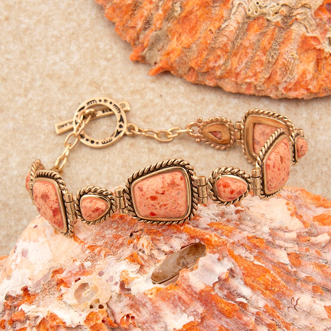 Orange Sponge Coral and Golden Toggle Bracelet
