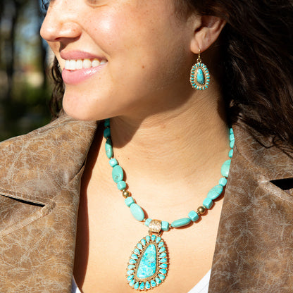 Sedona Blue Turquoise Golden Pendant Necklace