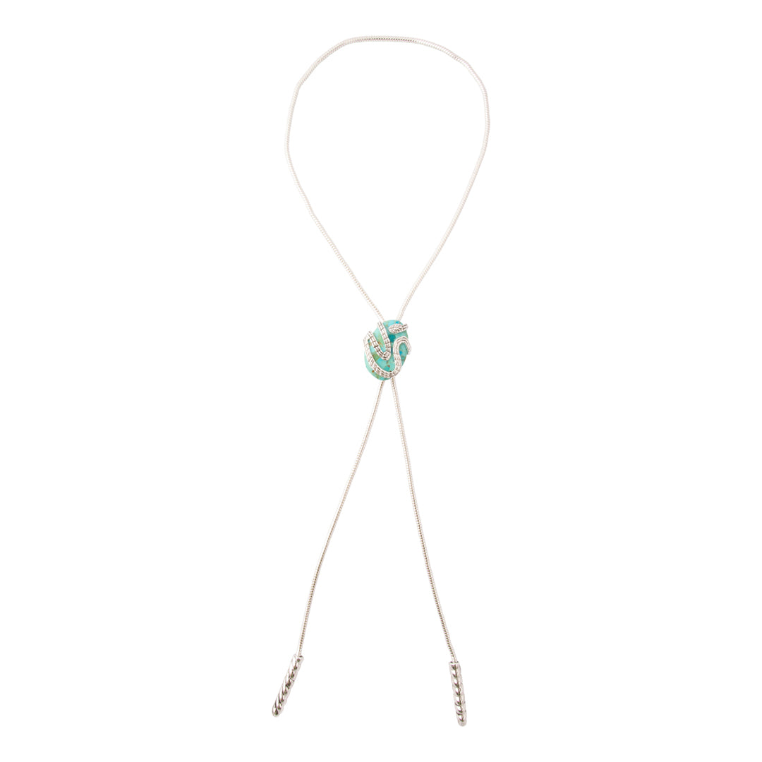 Serpentine Blue Turquoise Silver Chain Bolo Necklace