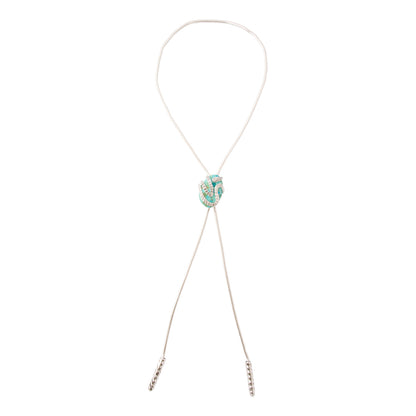 Serpentine Blue Turquoise Silver Chain Bolo Necklace