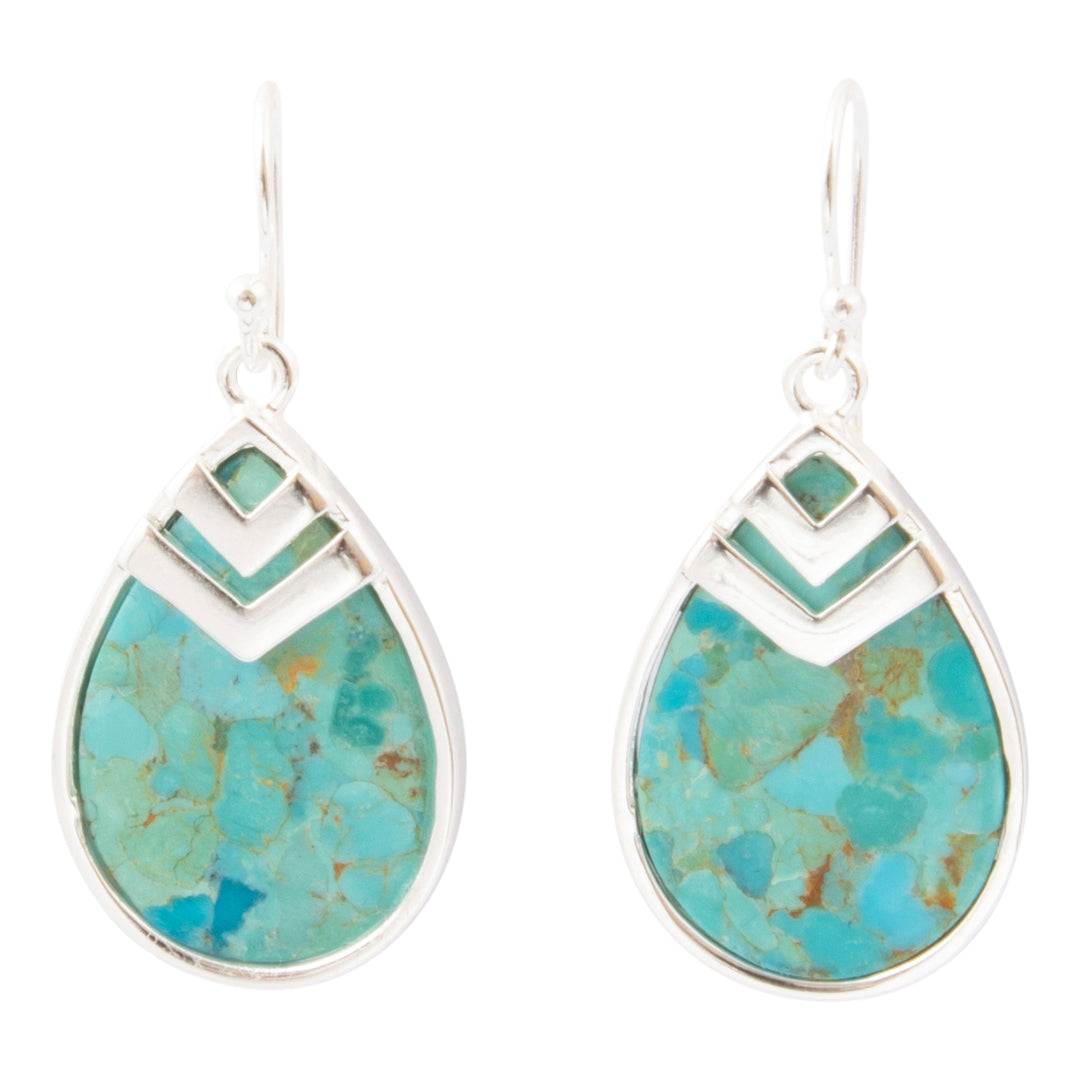 Chevron Blue Turquoise Silver-plated Drop Earrings: front white