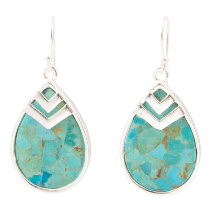 Chevron Blue Turquoise Silver-plated Drop Earrings: front white