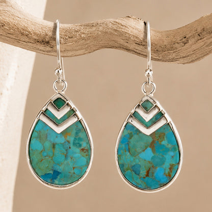 Chevron Blue Turquoise Silver-plated Drop Earrings: lifestyle background