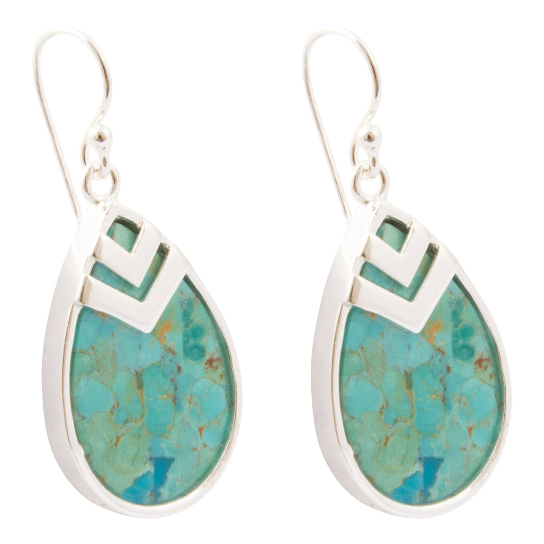 Chevron Blue Turquoise Silver-plated Drop Earrings: side view