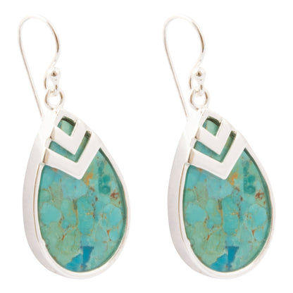 Chevron Blue Turquoise Silver-plated Drop Earrings: side view