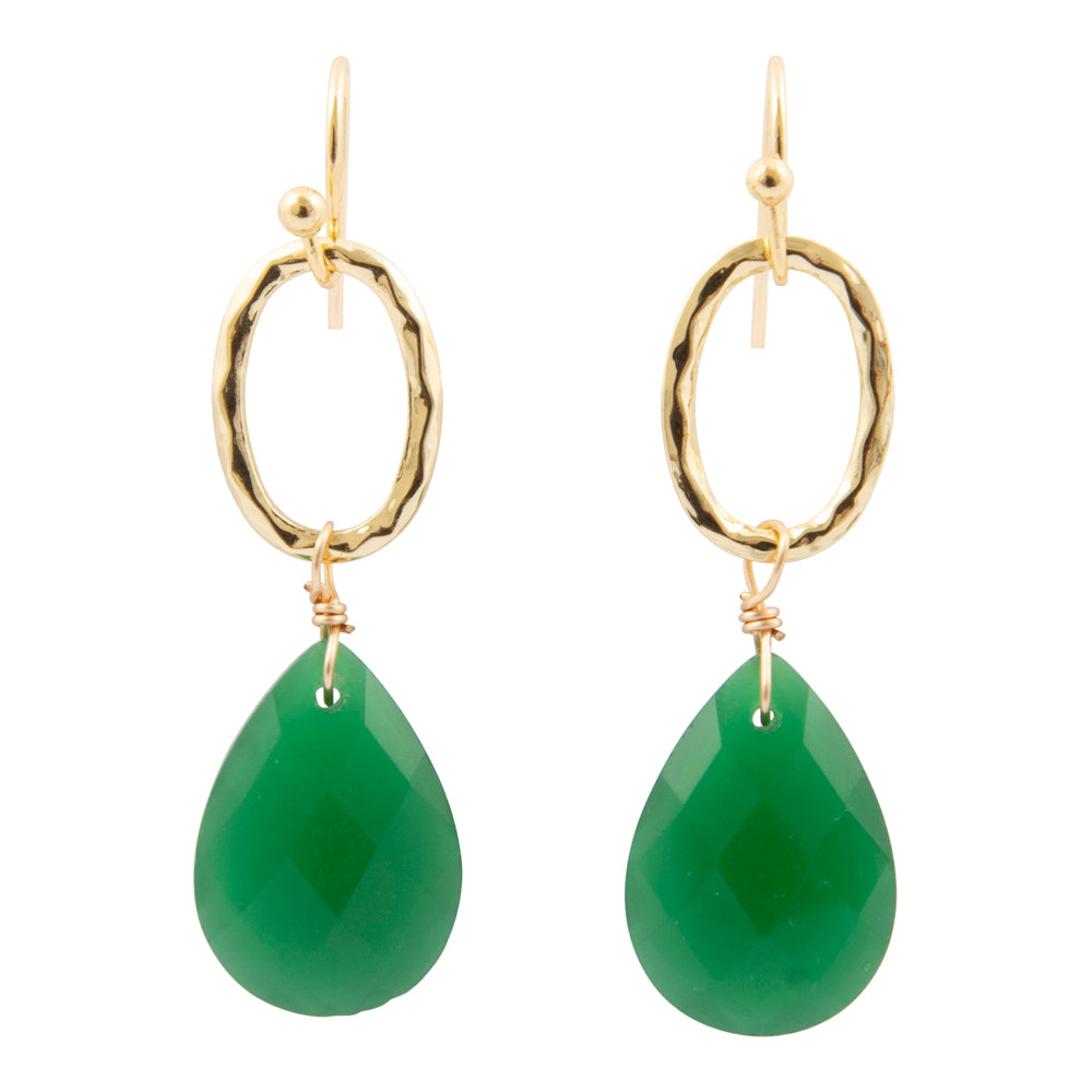 Vibrant Green Onyx Golden Drop Earrings
