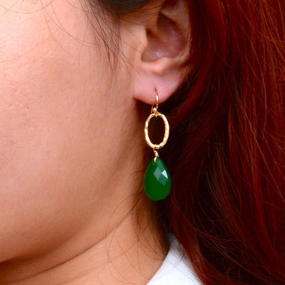 Vibrant Green Onyx Golden Drop Earrings