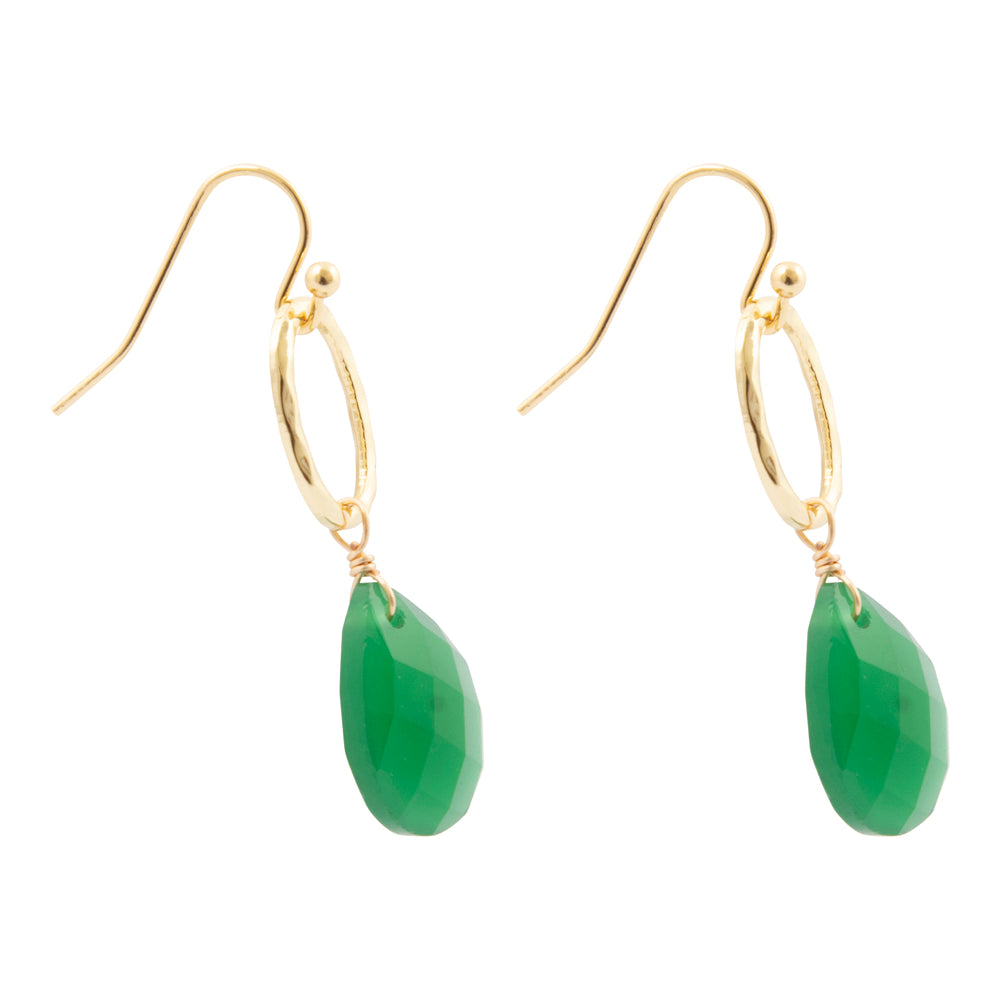 Vibrant Green Onyx Golden Drop Earrings