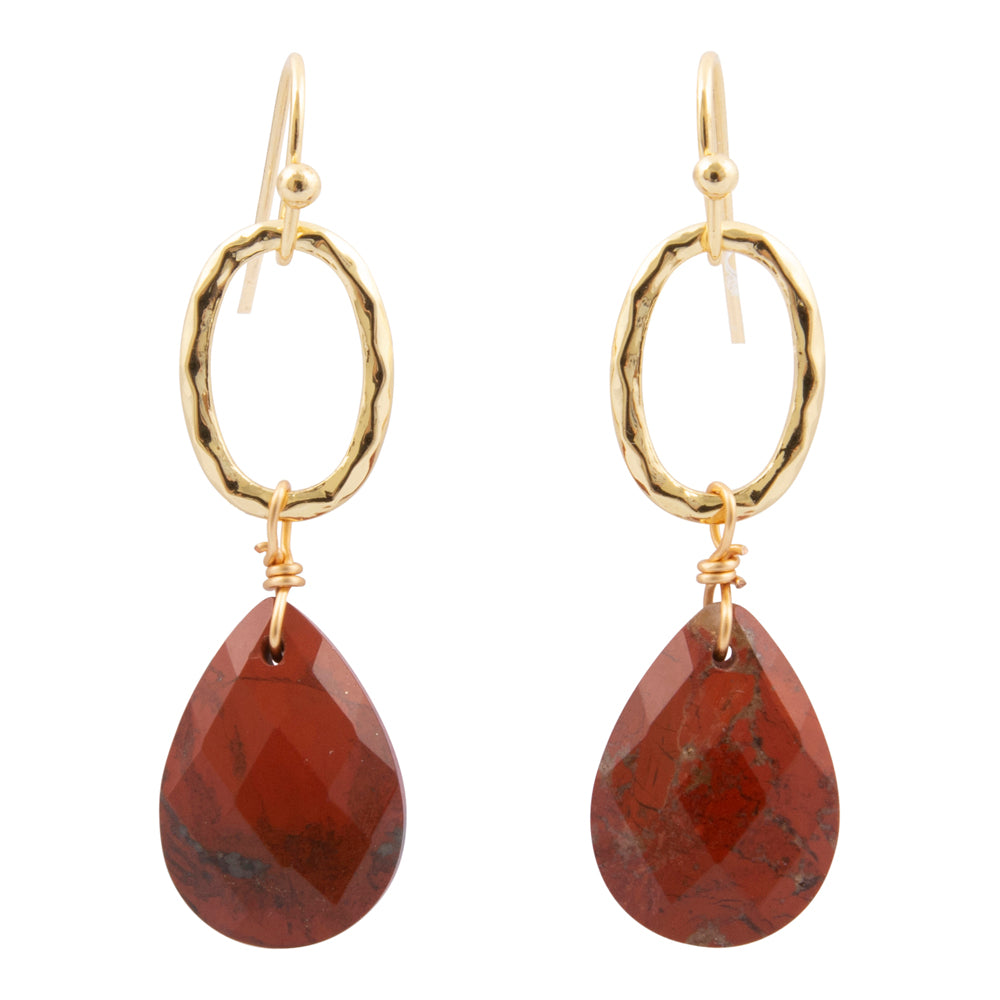 Red Jasper Teardrop Golden Drop Earrings