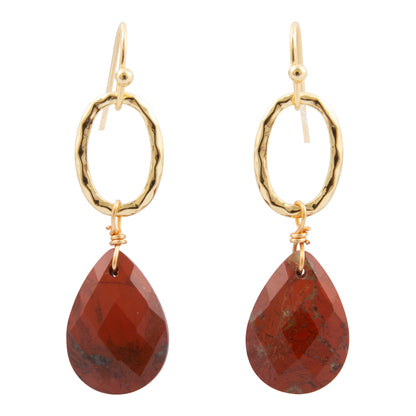 Red Jasper Teardrop Golden Drop Earrings