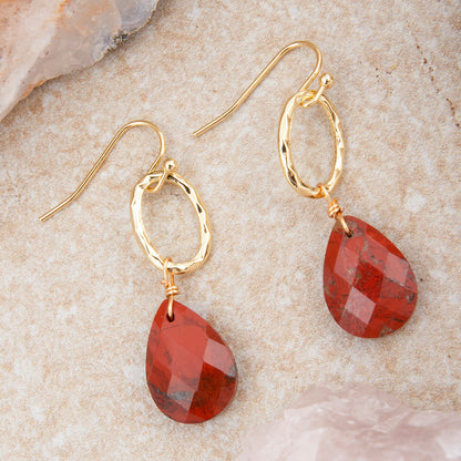 Red Jasper Teardrop Golden Drop Earrings