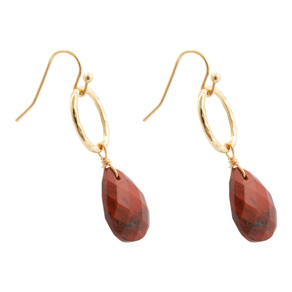Red Jasper Teardrop Golden Drop Earrings
