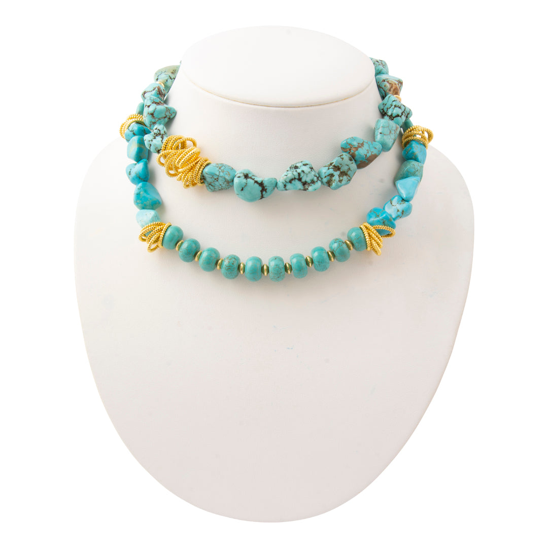 Big Sky Blue Turquoise Golden Cluster Statement Necklace