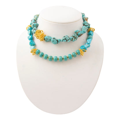 Big Sky Blue Turquoise Golden Cluster Statement Necklace