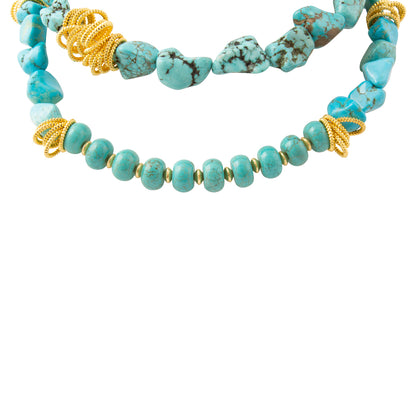 Big Sky Blue Turquoise Golden Cluster Statement Necklace