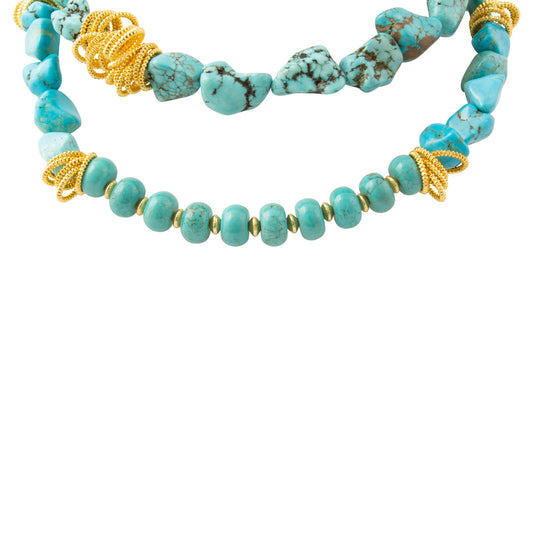 Big Sky Blue Turquoise Golden Cluster Statement Necklace