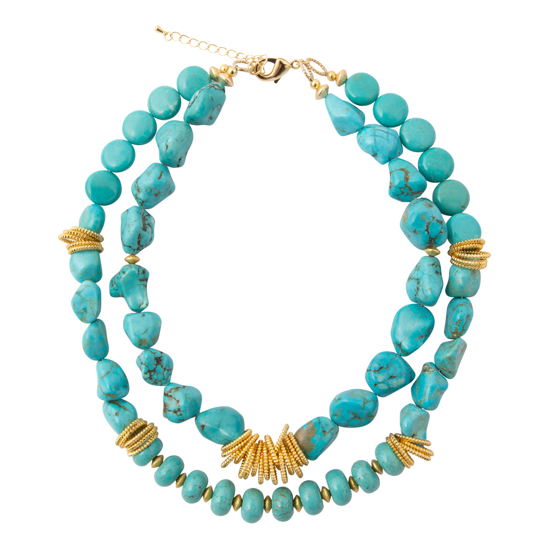 Big Sky Blue Turquoise Golden Cluster Statement Necklace