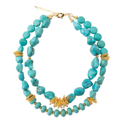 Big Sky Blue Turquoise Golden Cluster Statement Necklace
