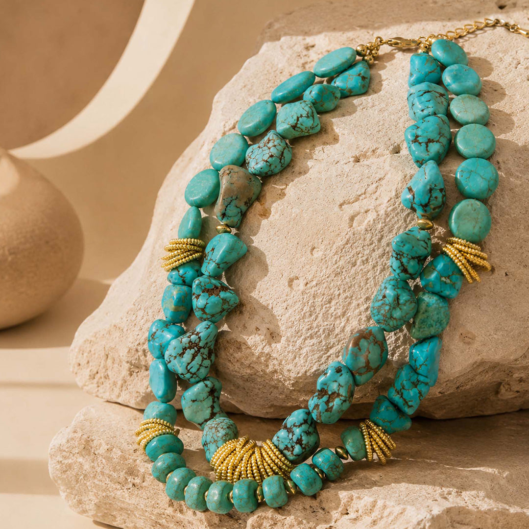 Big Sky Blue Turquoise Golden Cluster Statement Necklace