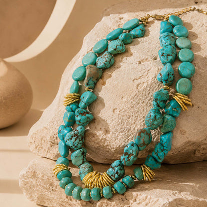 Big Sky Blue Turquoise Golden Cluster Statement Necklace