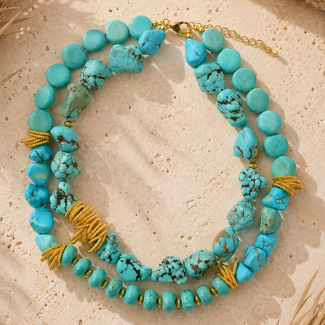 Big Sky Blue Turquoise Golden Cluster Statement Necklace