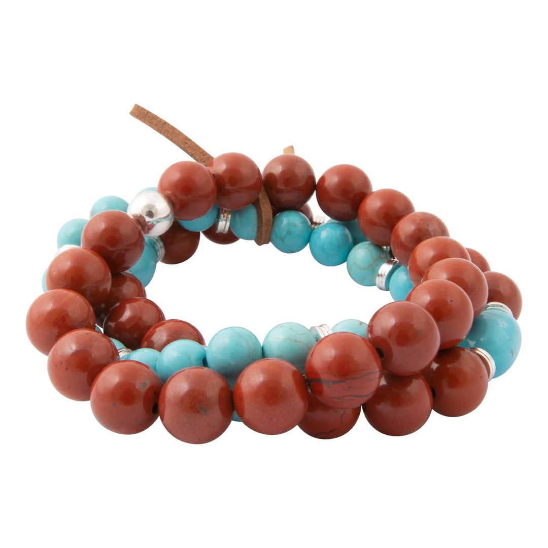 Red Canyon Jasper Blue Turquoise Silver Bracelet Set: alternate side view