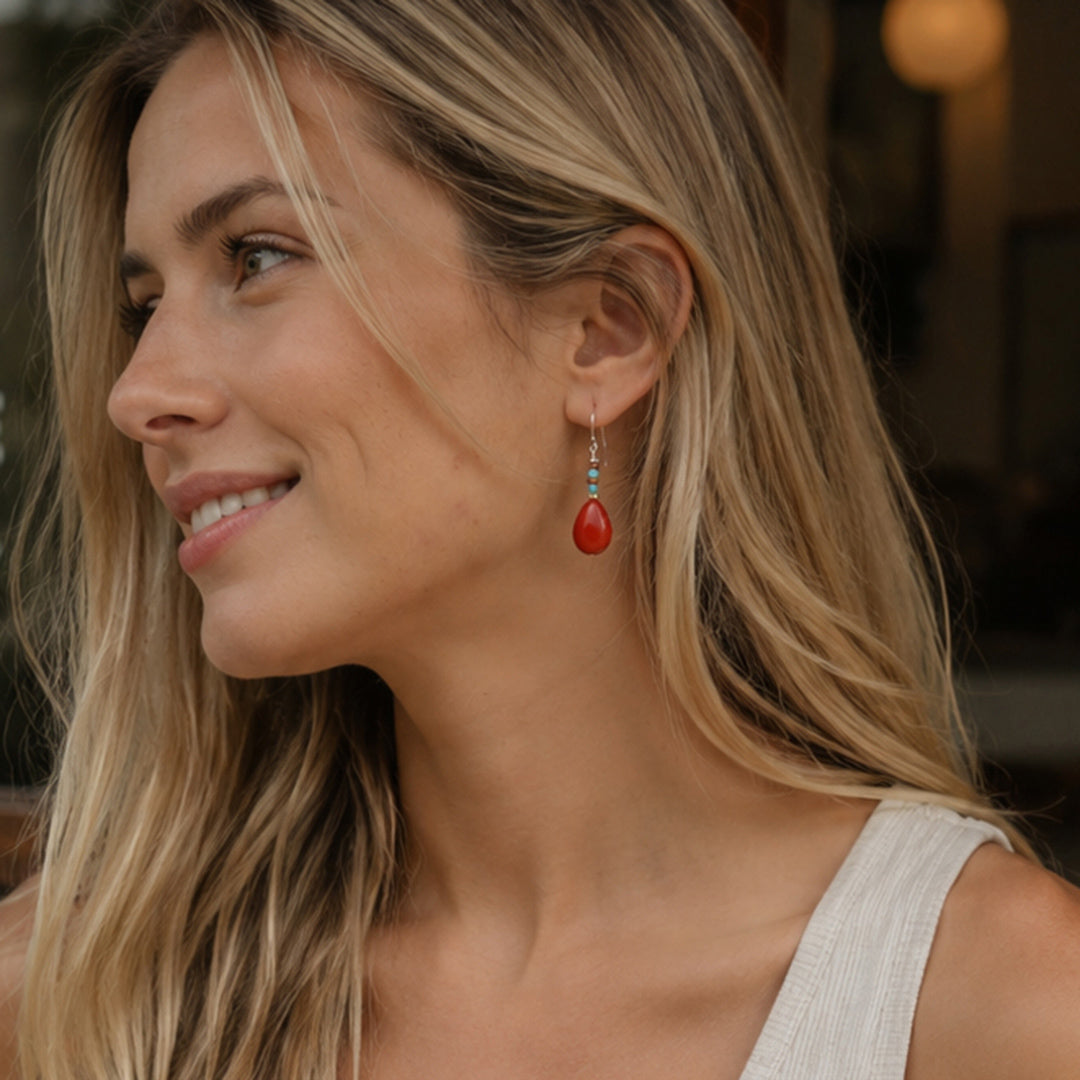 Red Canyon Jasper Blue Turquoise Silver Drop Earrings