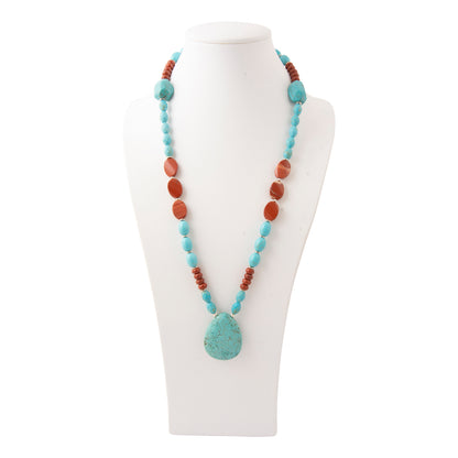 Red Canyon Jasper Blue Turquoise Silver Long Statement Necklace