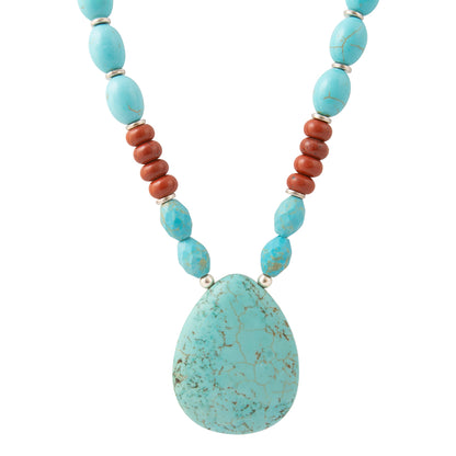 Red Canyon Jasper Blue Turquoise Silver Long Statement Necklace