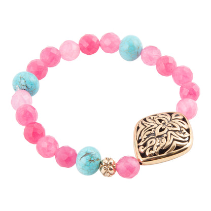Stace Pink Agate Golden Stretch Bracelet