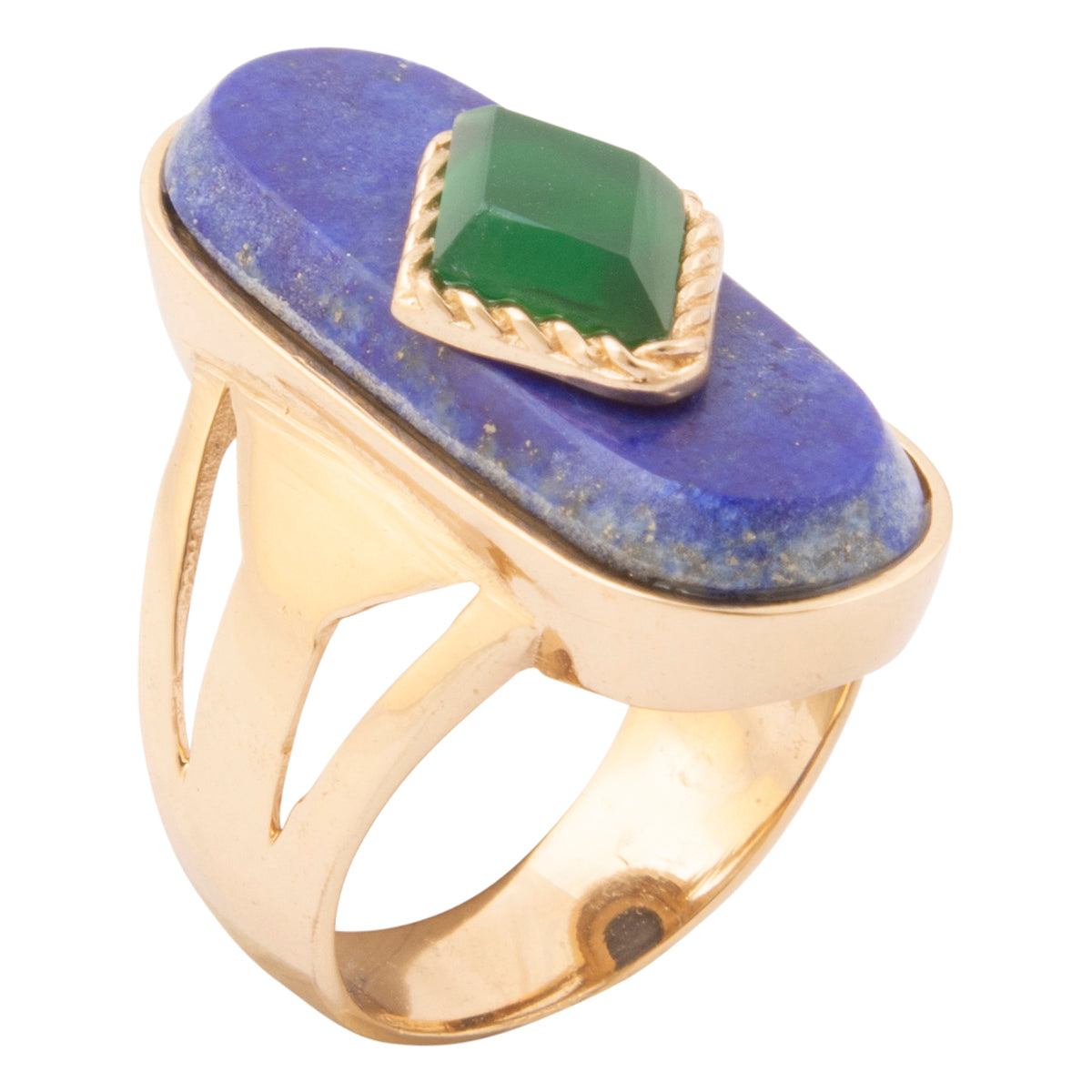 Night Sky Blue Lapis and Green Onyx Golden Statement Ring