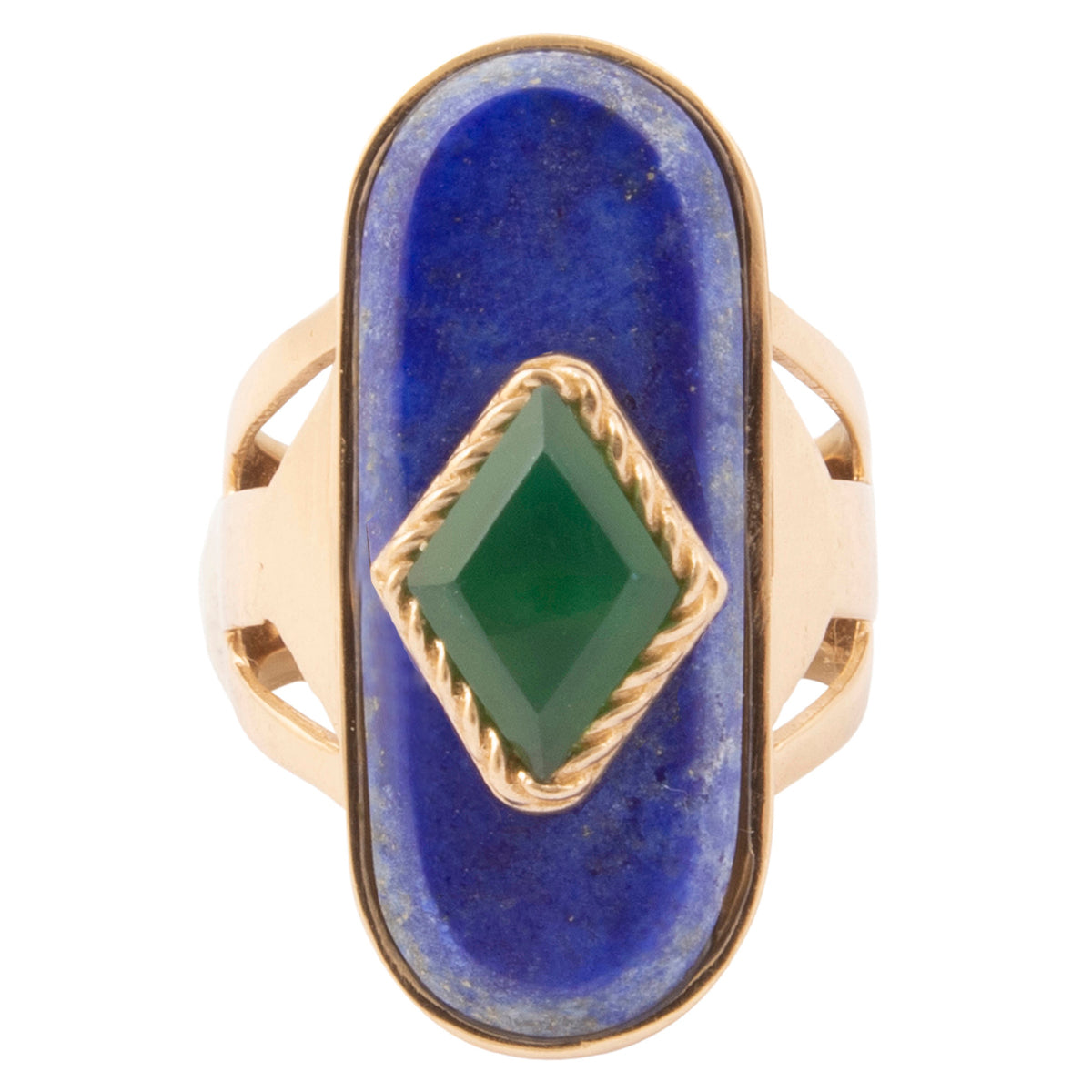 Night Sky Blue Lapis and Green Onyx Golden Statement Ring