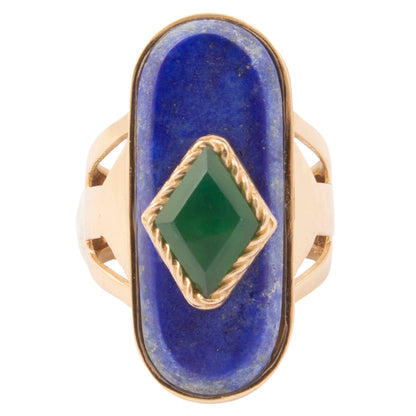 Night Sky Blue Lapis and Green Onyx Golden Statement Ring