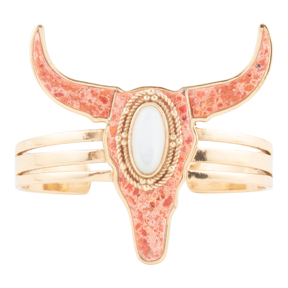 Longhorn Orange Sponge Coral Golden Cuff Bracelet