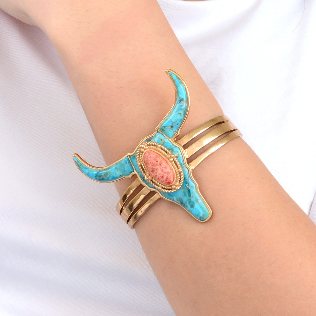 Longhorn Blue Turquoise Golden Cuff Bracelet