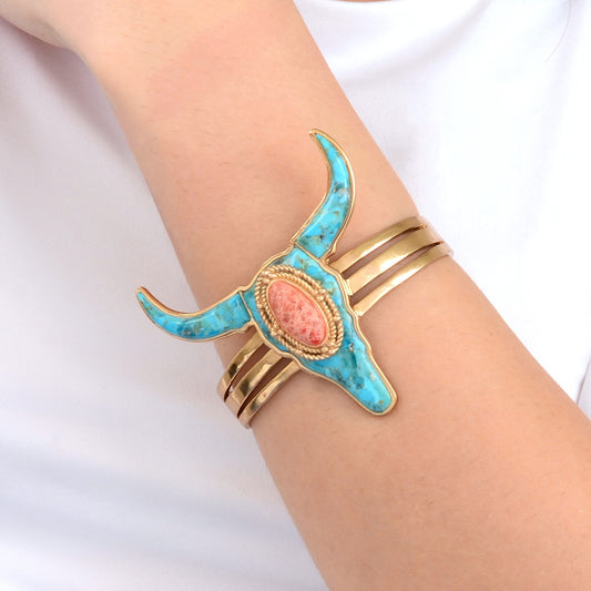Longhorn Blue Turquoise Golden Cuff Bracelet