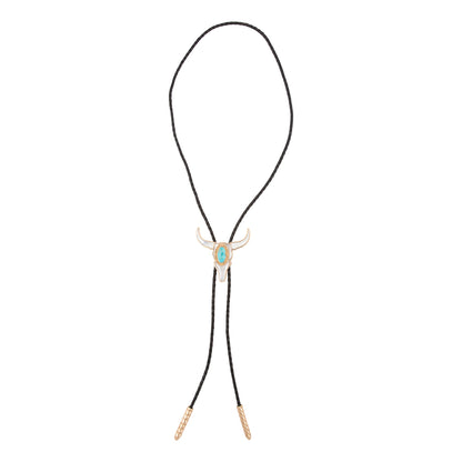 Longhorn Blue Turquoise and White Mother of Pearl Bolo Necklace